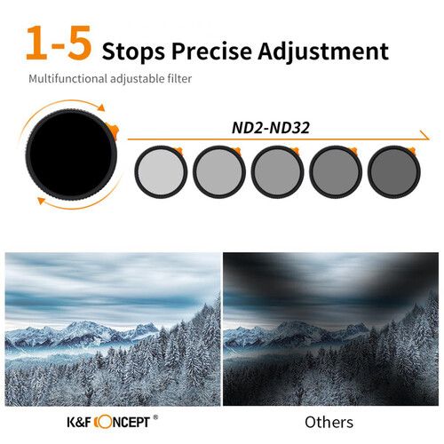  K&F Concept 82mm Black Mist 1/4 with ND2-ND32 (1-5 Stop) Variable ND Filter