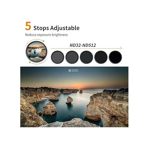  K&F Concept 77mm Variable ND Lens Filter ND32-ND512 (5-9 Stops) Adjustable Neutral Density Lens Filter with 28 Multi-Layer Coatings for Camera Lens (Nano-X Series)