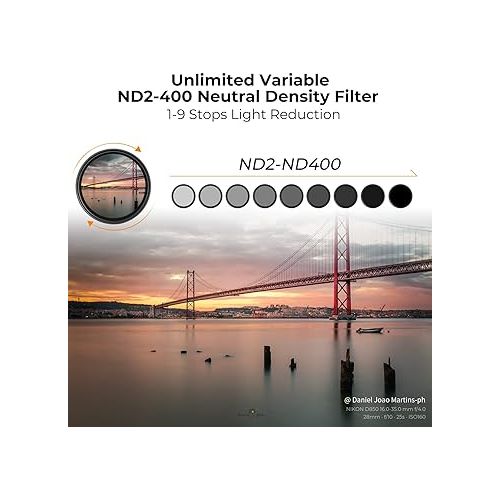 K&F Concept 77mm Variable ND2-400 (1-9 Stops) ND Lens Filter + TPU Filter Cap Adjustable Neutral Density Filter with 18 Multi-Coated- K Series