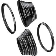 K&F Concept 18 Pieces Filter Ring Adapter Set, Camera Lens Filter Metal Stepping Rings Kit (Includes 9pcs Step Up Ring Set + 9pcs Step Down Ring Set) Black