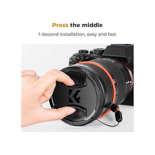  K&F Concept 77mm Lens Cap Cover, 4-in-1 Center Pinch Lens Cover + Anti-Loss Keeper Leash + Microfiber Cleaning Cloth Kits Compatible with Nikon, Canon, Sony, Fujifilm Camera Lenses