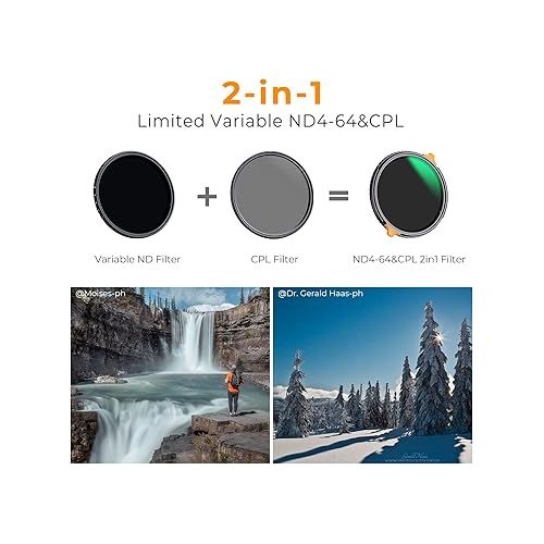  K&F Concept 82mm ND4-64 (2-6 Stops) ND Lens Filter Variable & CPL Polarizers Filter 2-in-1, 28 Multi-Coated Polarizing and Neutral Density Camera Lens Filter (Nano-X Series)