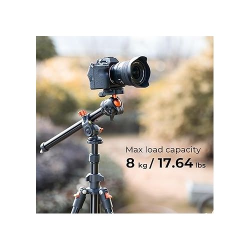  K&F Concept 76 inch Camera Tripod with Rotatable Multi-Angle Center Column,Lightweight Travel Outdoor DSLR Tripods with 360 Degree Ball Head Load Capacity 8kg/17.6lbs, Cellphone Clips for Smartphone