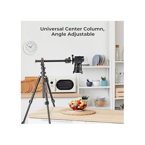  K&F Concept 76 inch Camera Tripod with Rotatable Multi-Angle Center Column,Lightweight Travel Outdoor DSLR Tripods with 360 Degree Ball Head Load Capacity 8kg/17.6lbs, Cellphone Clips for Smartphone