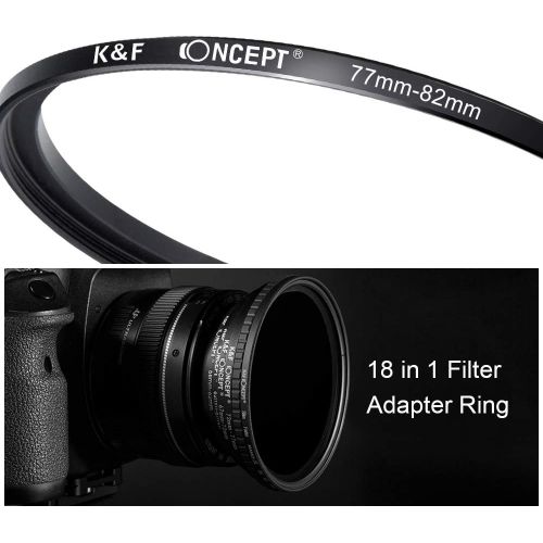  K&F Concept 18 Pieces Filter Ring Adapter Set, Camera Lens Filter Metal Stepping Rings Kit (Includes 9pcs Step Up Ring Set + 9pcs Step Down Ring Set) Black