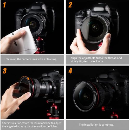  ND Filter 52MM, K&F Concept Professional 52MM Fader Variable Neutral Density Adjustable ND Filter ND2 to ND400 for Nikon D5300 D5200 D5100 D3300 D3200 D3100 DSLR Cameras + Lens Cle