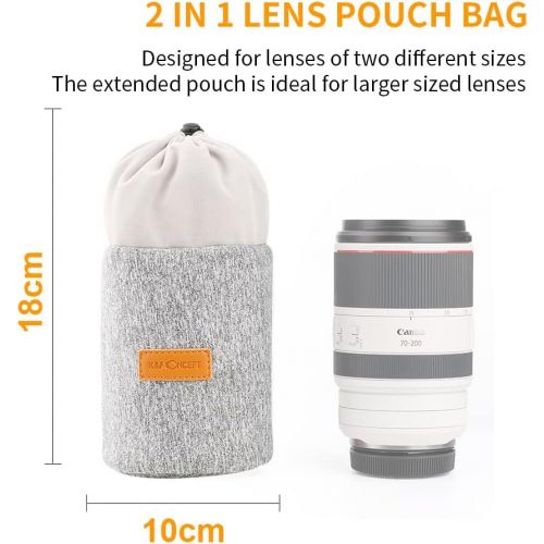  K&F Concept Lens Pouch Bag, 2-in-1 Neoprene Lens Carry Case Compatible with Multiple Sizes Camera Lens 10 x 18cm