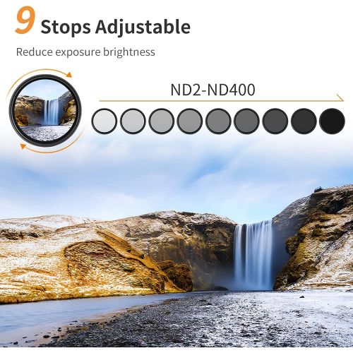  K&F Concept 58mm ND Fader Variable Neutral Density Adjustable ND Filter ND2 to ND400 Compatible with Canon 600D EOS M M2 700D 100D 1100D 1200D 650D DSLR Cameras + Lens Cleaning Clo