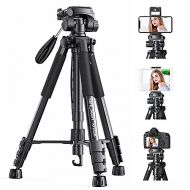 K&F Concept 56/142cm Aluminum Lightweight Travel Video Tripod 3-Way Swivel Pan Tilt Head with Cellphone Holder Smartphone Clip Quick Release Plate for Phone SLR DSLR Camera