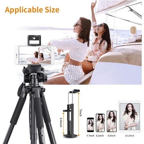  K&F Concept 56/142cm Aluminum Lightweight Travel Video Tripod 3-Way Swivel Pan Tilt Head with Cellphone Holder Smartphone Clip Quick Release Plate for Phone SLR DSLR Camera