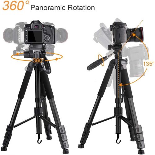  K&F Concept 70/177cm Portable Tripod,Outdoor Travel Tripod Compact Aluminum Video Tripod Monopod with 3-Way Swivel Pan Tilt Head Cellphone Holder Smartphone Clip for Phone DSLR Cam