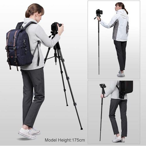  K&F Concept 70/177cm Portable Tripod,Outdoor Travel Tripod Compact Aluminum Video Tripod Monopod with 3-Way Swivel Pan Tilt Head Cellphone Holder Smartphone Clip for Phone DSLR Cam