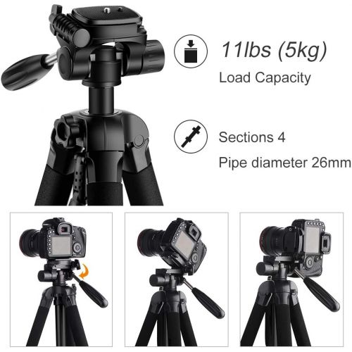  K&F Concept 70/177cm Portable Tripod,Outdoor Travel Tripod Compact Aluminum Video Tripod Monopod with 3-Way Swivel Pan Tilt Head Cellphone Holder Smartphone Clip for Phone DSLR Cam