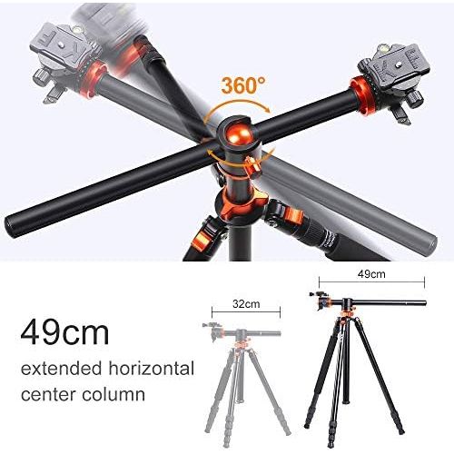  [아마존베스트]K&F Concept SA254T1 238 cm tripod, camera tripod with extended 90-degree centre columns, 360° panorama photo tripod with carrying case and quick release flap for Sony, Canon, Nikon