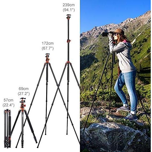  [아마존베스트]K&F Concept SA254T1 238 cm tripod, camera tripod with extended 90-degree centre columns, 360° panorama photo tripod with carrying case and quick release flap for Sony, Canon, Nikon