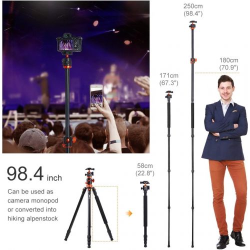  [아마존베스트]K&F Concept SA254T1 238 cm tripod, camera tripod with extended 90-degree centre columns, 360° panorama photo tripod with carrying case and quick release flap for Sony, Canon, Nikon