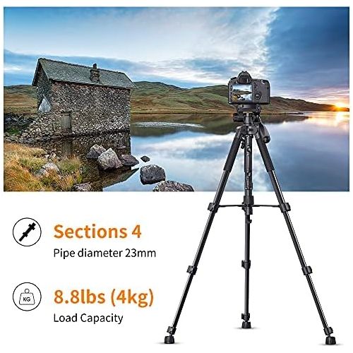  [아마존베스트]K&F Concept Lightweight Camera Tripod with Mobile Phone Holder, 142 cm Photo Tripod Mobile Phone Tripod for Smartphone iPhone Samsung DSLR SLR Canon Nikon Sony Olympus