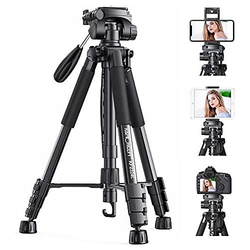  [아마존베스트]K&F Concept Lightweight Camera Tripod with Mobile Phone Holder, 142 cm Photo Tripod Mobile Phone Tripod for Smartphone iPhone Samsung DSLR SLR Canon Nikon Sony Olympus