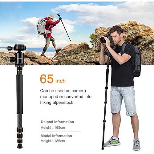  [아마존베스트]K&F Concept TC2534 Carbon Fibre Tripod with Monopod, 66 Inch Professional Carbon Tripod, Load Capacity 12 kg, Camera Tripod for DSLR, Canon, Nikon, Simga, Tamron, Sony Cameras