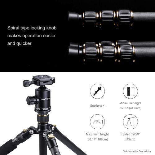  [아마존베스트]K&F Concept TC2534 Carbon Fibre Tripod with Monopod, 66 Inch Professional Carbon Tripod, Load Capacity 12 kg, Camera Tripod for DSLR, Canon, Nikon, Simga, Tamron, Sony Cameras