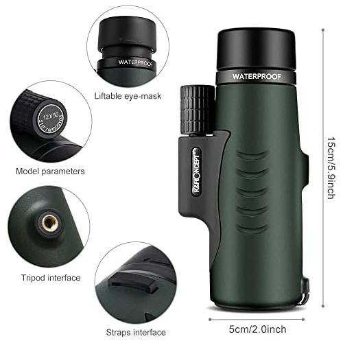  [아마존베스트]K&F Concept Monocular Telescope Waterproof 12 x 50 HD Mobile Phone Telescope with Phone Clip