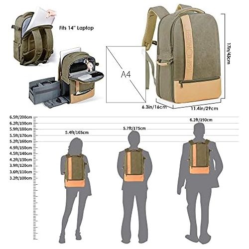  K&F Concept Camera Backpack Stylish Canvas Photography Bag with Rain Cover for DSLR Camera,14 inch Laptop,Tripod,Lenses