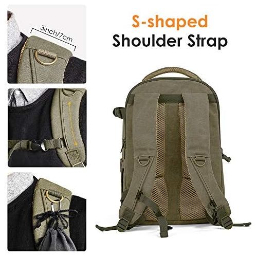  K&F Concept Camera Backpack Stylish Canvas Photography Bag with Rain Cover for DSLR Camera,14 inch Laptop,Tripod,Lenses