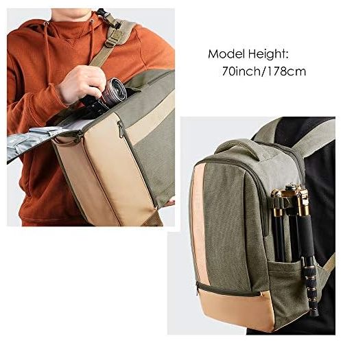  K&F Concept Camera Backpack Stylish Canvas Photography Bag with Rain Cover for DSLR Camera,14 inch Laptop,Tripod,Lenses