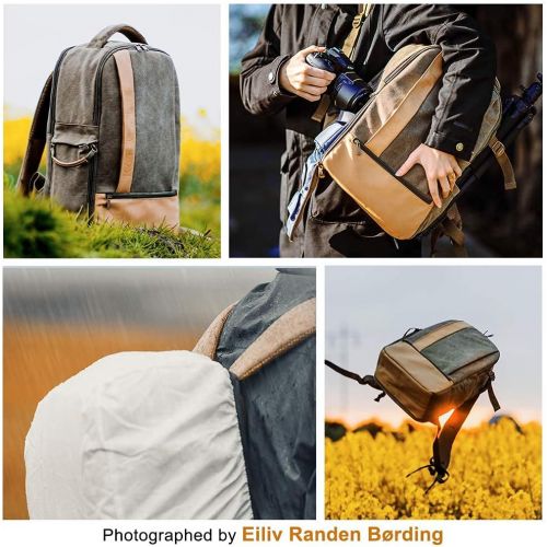  K&F Concept Camera Backpack Stylish Canvas Photography Bag with Rain Cover for DSLR Camera,14 inch Laptop,Tripod,Lenses