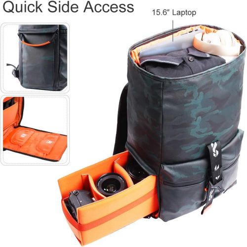  K&F Concept Camera Backpack Waterproof Photography Camera Bag 15.6 Laptop Compartment for SLR/DSLR Camera, Lens and Accessories with Rain Cover