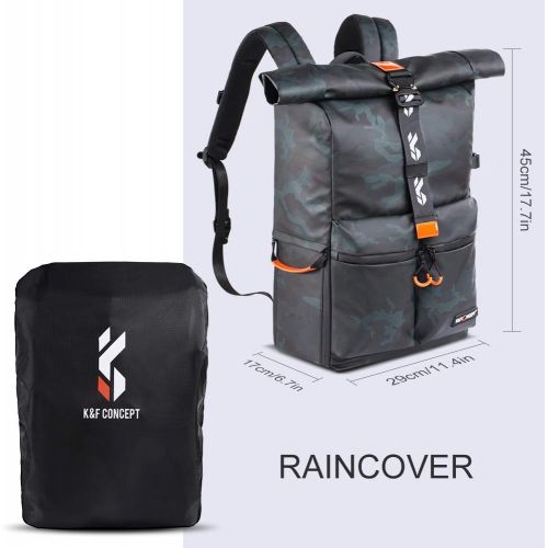  K&F Concept Camera Backpack Waterproof Photography Camera Bag 15.6 Laptop Compartment for SLR/DSLR Camera, Lens and Accessories with Rain Cover