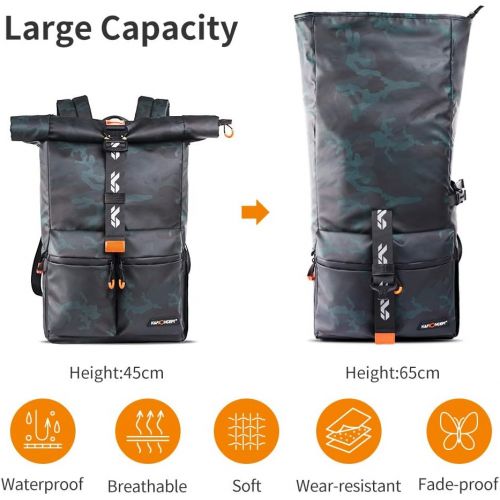  K&F Concept Camera Backpack Waterproof Photography Camera Bag 15.6 Laptop Compartment for SLR/DSLR Camera, Lens and Accessories with Rain Cover