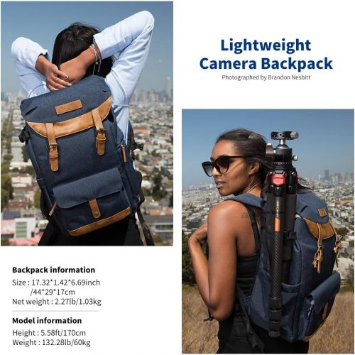  K&F Concept Multi-Functional Camera Backpack 600D Polyester Waterproof Photography Equipment Travel Bag for Tripod DSLR Camera and Accessory with Rain Cover