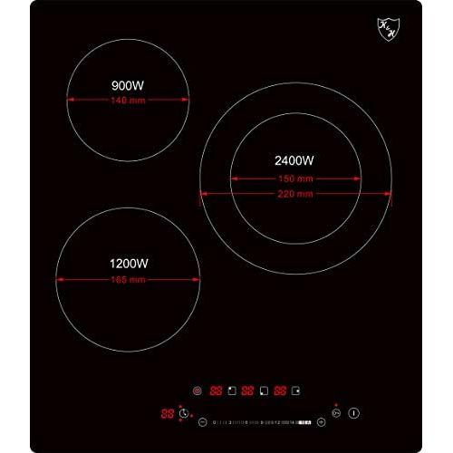  [아마존베스트]K&H 3 Zone Slider Control Glass Ceramic Hob Frameless 45 cm Electric Autark NC-4504SL