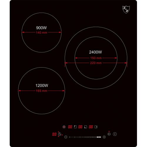  [아마존베스트]K&H 3 Zone Slider Control Glass Ceramic Hob Frameless 45 cm Electric Autark NC-4504SL