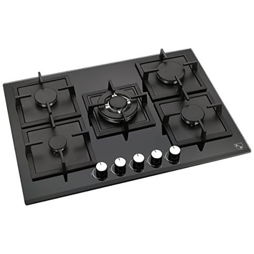  [아마존베스트]K&H 5Z-KHG 5-Zone Glass Gas Hob 70 cm Wok Burner Natural Gas