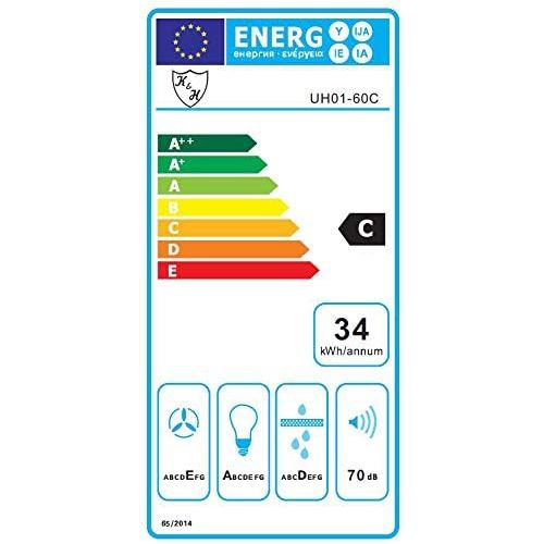  [아마존베스트]K&H UH01-60CS Under-Unit Cooker Hood LED 200 m³/h Energy Class C Metal Grease Filter Stainless Steel 60 cm