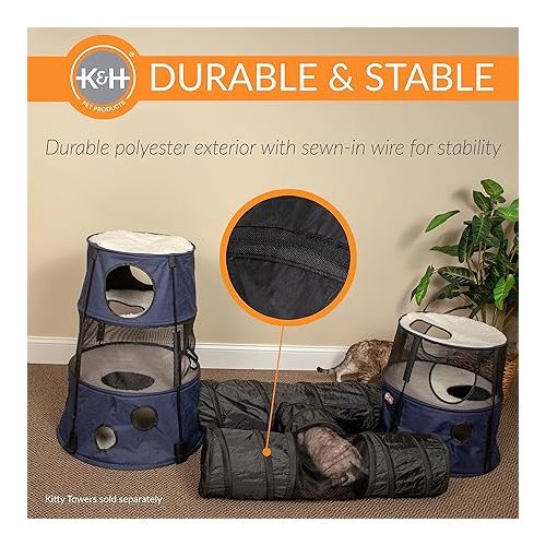  K&H Pet Products Cat Tunnel Tube Toys 3 Way Collapsible, Interactive Play Tube with Peek Hole for Indoor Cats, Kittens, Puppies, Rabbits; Compatible with K&H Cat Towers - Black 33