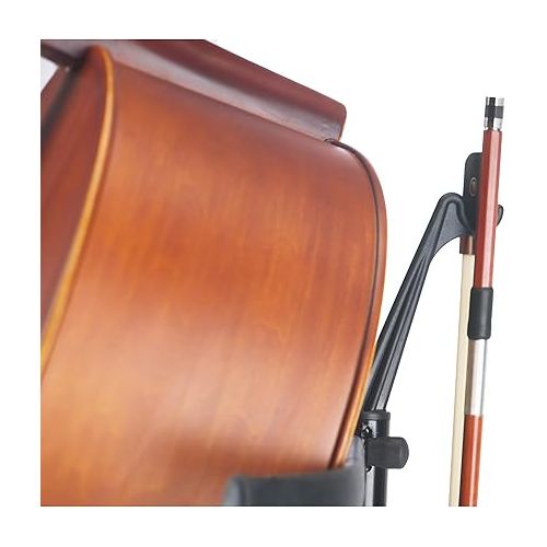  K&M Konig & Meyer 14100.011.55 Double Bass Stand | Adjustable Height & Support Covered Arms | V-Shaped End Pin Base | Compact Fold | For String Bass/Acoustic Guitars | German Made Black