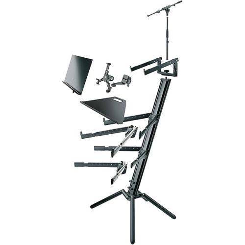  K&M Konig & Meyer 18860.000.35 Spider Pro Keyboard Stand | Height & Depth Adjustment For 2 Keyboards | Extendable Arms | Mic Boom Thread | Cable Clamp | Folds For Travel German Made Black Anodized