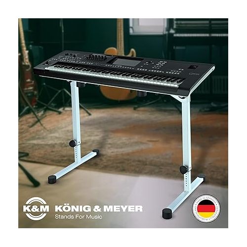  K&M Konig & Meyer 18820.019.76 Omega Pro Keyboard Table-Style Stand | Adjustable Height/Support Arms | Legs Fold Compact For Travel | Compatible w/K&M 2nd/3rd Tier Attachments | German Made | White