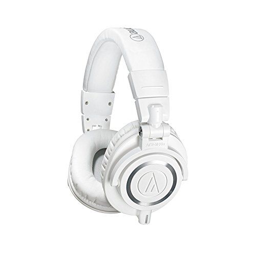 K&M Audio-Technica ATH-M50x Professional Monitor Headphones (White) + Tekline Active Replacement Cable + Headphone Case