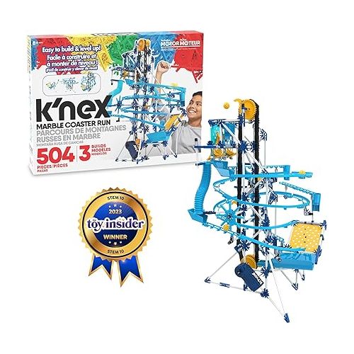  K'NEX Marble Coaster Run with Motor Set, 504 Piece Marble Maze Game Building for Kids, Stem Learning Construction Set, Interlocking Building Toy for Boy, Girl, Ages 8+