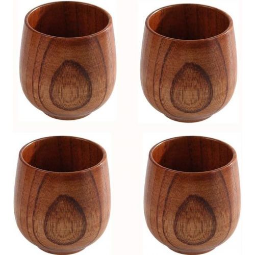  [아마존베스트]JKLcom Wooden Tea Cups Top Grade Natural Solid Wood Tea Cup 4 Pack,Wooden Teacups Coffee Mug Wine Mug for drinking Tea Coffee Wine Beer Hot Drinks,100-200 ML