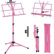 K KASONIC - Music Stand, 2 in 1 Dual-Use Folding Sheet Music Stand & Desktop Book Stand, Portable, Lightweight with Music Sheet Clip Holder & Carrying Bag Suitable for Instrumental Performance (Pink)