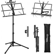 K KASONIC - Music Stand, 2 in 1 Dual-Use Folding Sheet Music Stand & Desktop Book Stand, Portable Lightweight with Music Sheet Clip Holder & Carrying Bag Suitable for Instrumental Performance (Black)