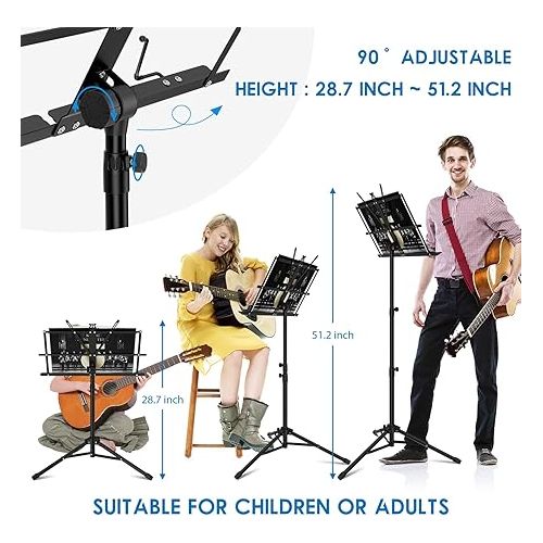  K KASONIC - Music Stand, 2 in 1 Dual-Use Folding Sheet Music Stand & Desktop Book Stand, Portable Lightweight with Music Sheet Clip Holder & Carrying Bag Suitable for Instrumental Performance (Black)