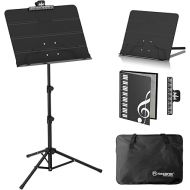 K KASONIC - Dual-Use Folding Sheet Music Stand & Desktop Book Stand with Portable Carrying Bag, Sheet Music Folder & Clip Holder (Black)