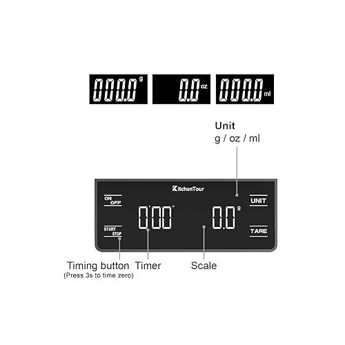  KitchenTour Coffee Scale with Timer 3kg/0.1g High Precision Pour Over Drip Espresso Scale with Back-Lit LCD Display (Batteries Included)