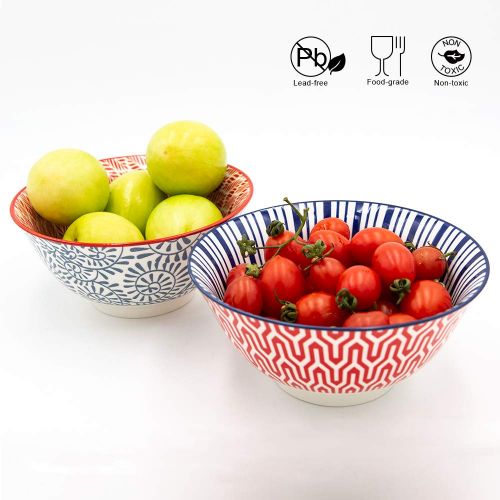 K KitchenTour KitchenTour Porcelain Bowls 6 Packs - Large Ceramic Bowls for Cereal, Soup, Salad, Pasta, Rice - Assorted Colorful Design